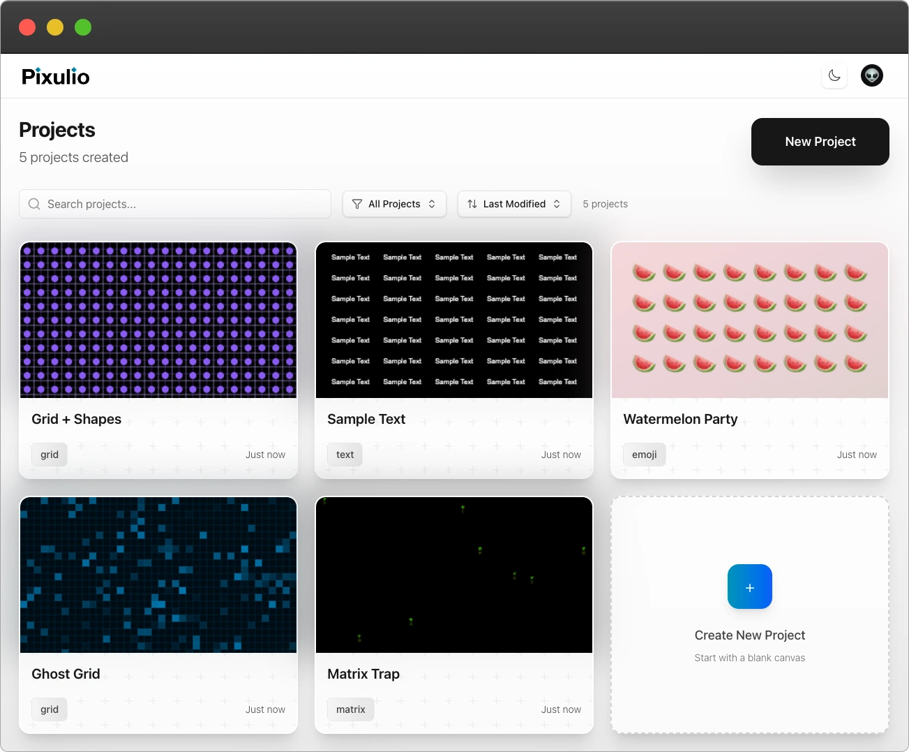 Pixulio project management interface showing saved background creations